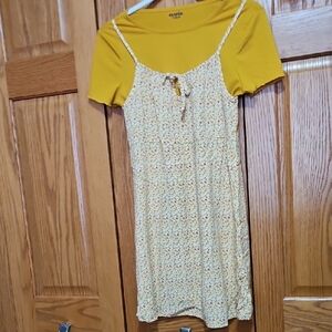 Maurices Mustard and Cream Floral Kids Dress
